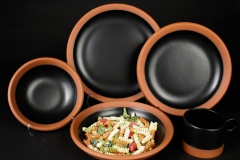 Paul Eshelman 2020.87 red stoneware Wide Rule Dinnerware with pasta