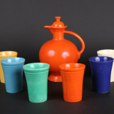 Homer Laughlin, Fiesta Ware, decanter and tumblers 2012.54 & 2014.176