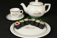 Union Pacific Railroad teapot cup saucer Sterling China oval Trenton with sushi