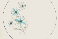 2021.134 Viktor Schreckengost original plate design drawing turquoise flower design